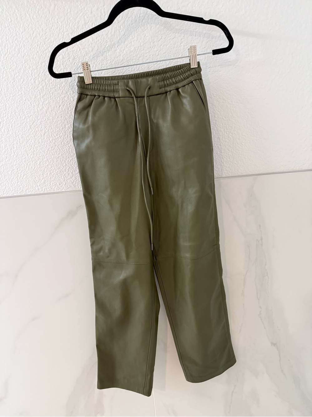 Mango Olive Green Faux Leather Jogger Pants